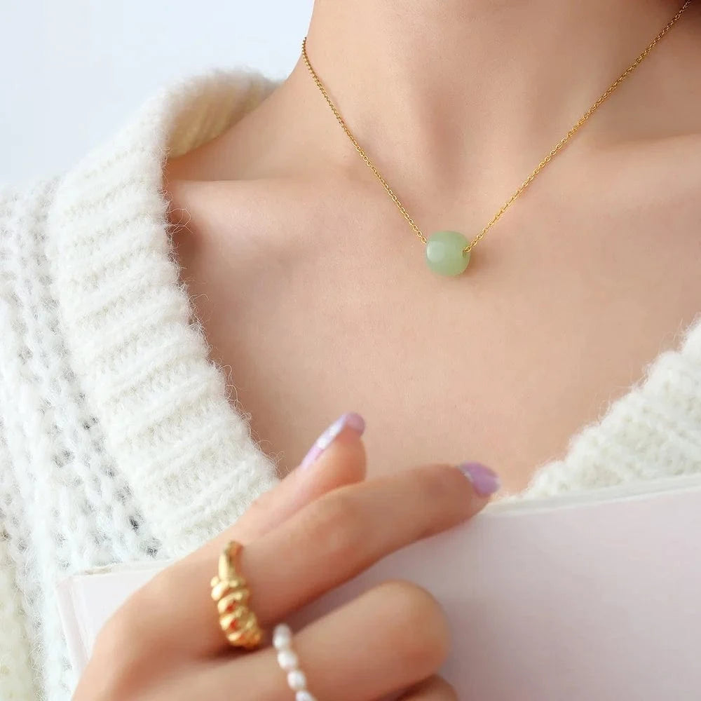 Hot Sale Jade Point Pendant Necklaces And Bracelets Stainless Steel Jewelry Set