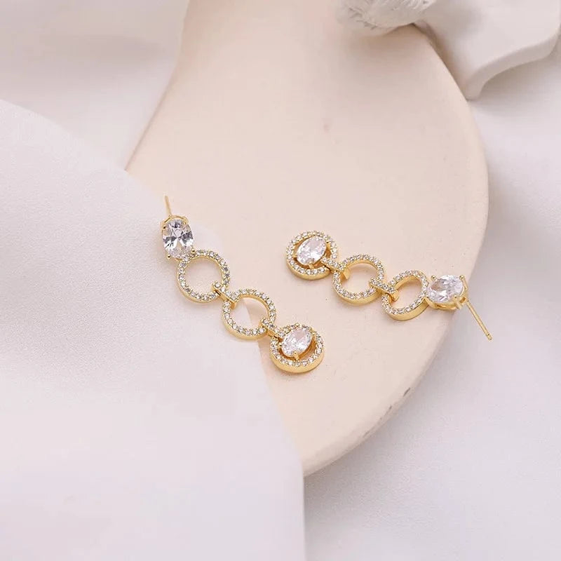 Hot Sale Korean Elegance Women Stud Earring 925 Sterling Silver Clear Rhinestone Crystal Handmade Ear Fine Jewelry