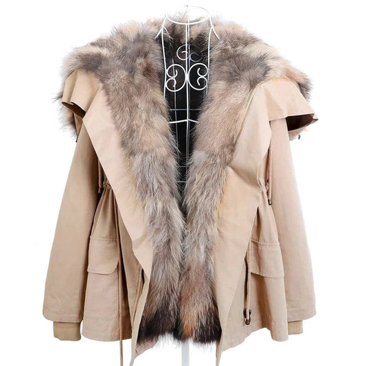 Hot Sale New Winter Fashion Ladies Natural Fur Parka Women Raccoon Real Fur Coat Hooded Parka