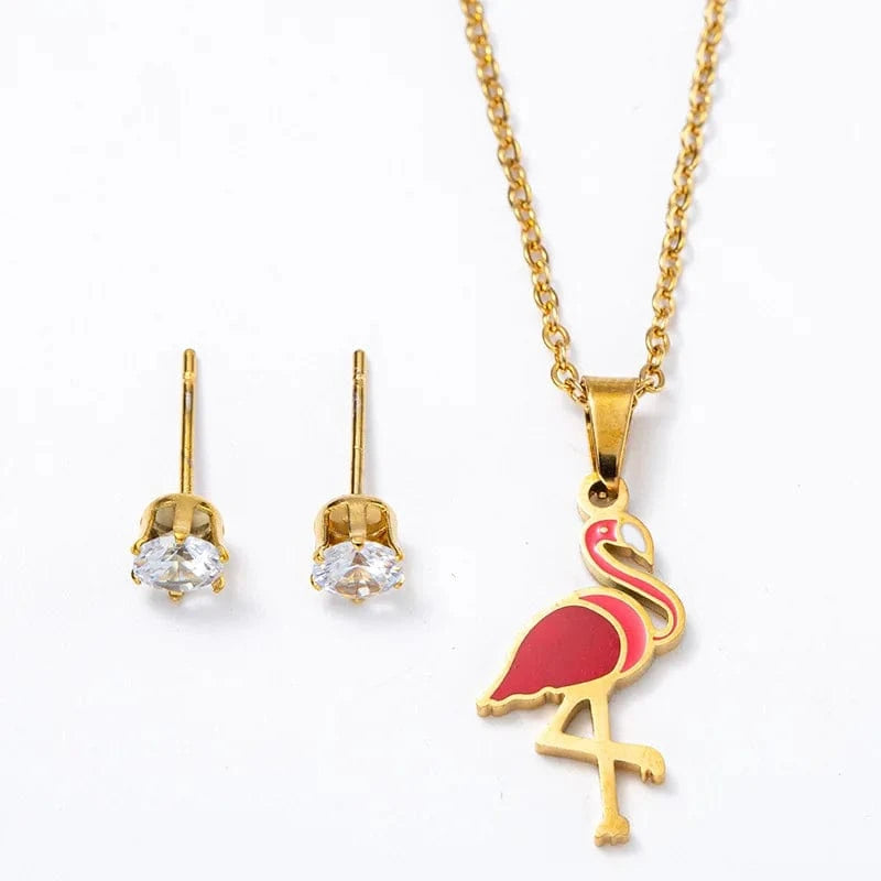 Hot Sale Red Fruit Strawberry Earrings And Necklace Set Stainless Steel Enamel Cherry Pendant Strawberry Necklace