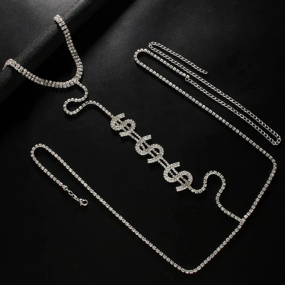 Hot Sale Sexy Dollar Symbol Rhinestone Chest Chain For Women Bikini Party Necklace Belly Body Chain Jewelry