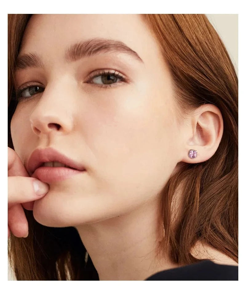 Hot Sale Simple Fashion Pure 925 Sterling Silver jewelry Colorful square Shaped Zircon Stud Earring For Women Girls Gifts