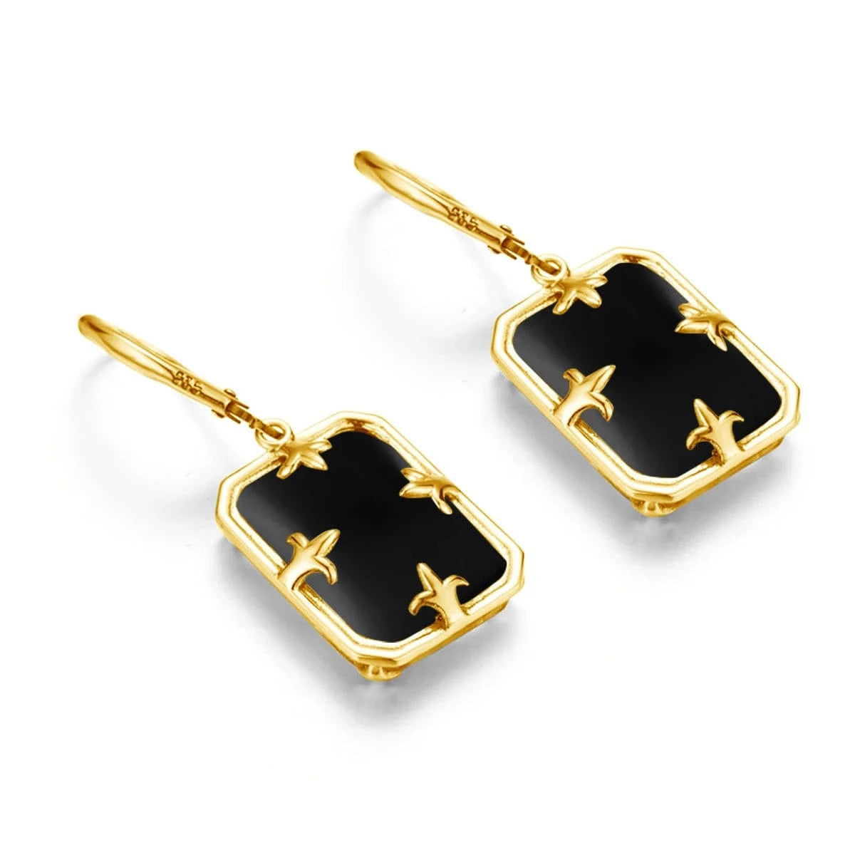 Hot Sale Vintage 18k Gold Plated Sterling Silver Rectangle Gemstone Black Onyx long earrings women jewelry