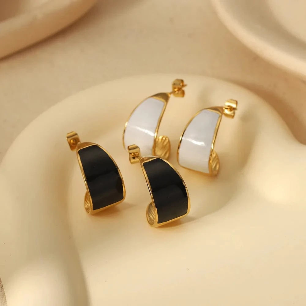 Hot sale18k Gold Plated Stainless Steel Geometric Enamel C Earrings Waterproof Women Drop Oil Stud Earing Jewelry wholesalers