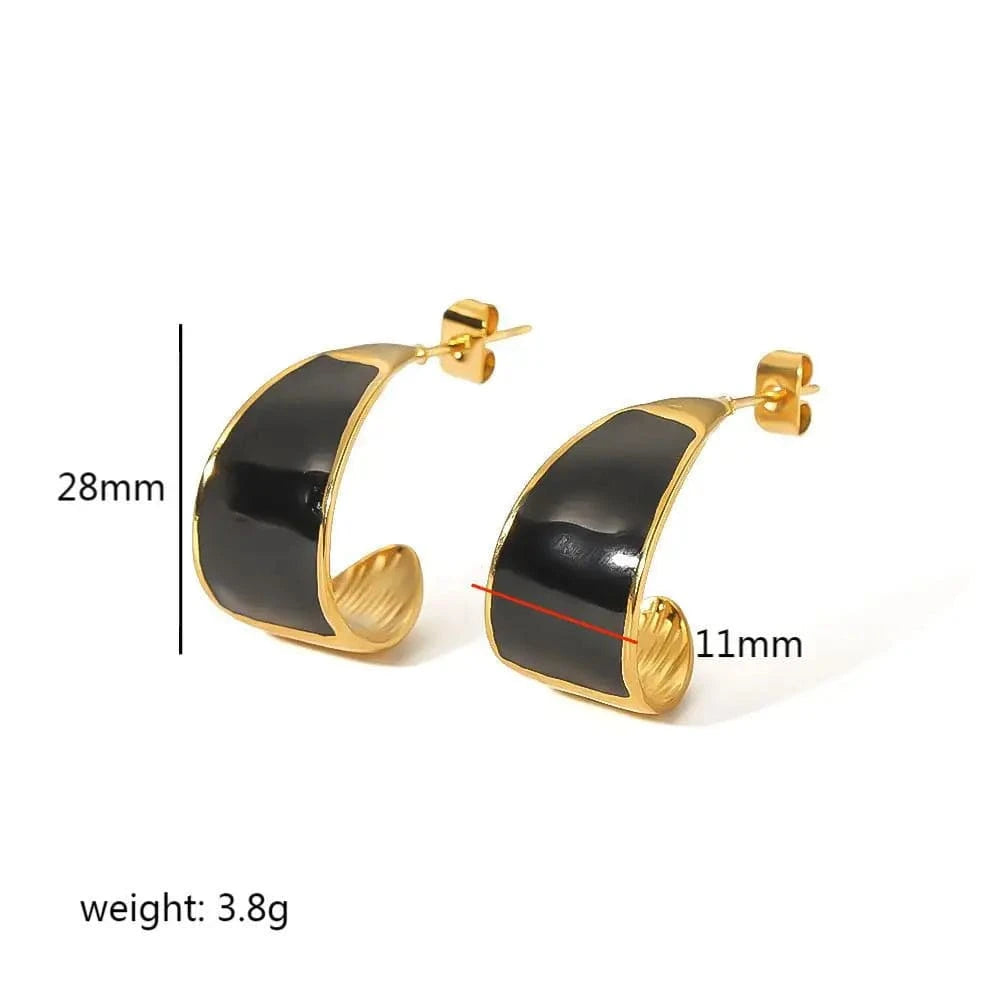 Hot sale18k Gold Plated Stainless Steel Geometric Enamel C Earrings Waterproof Women Drop Oil Stud Earing Jewelry wholesalers