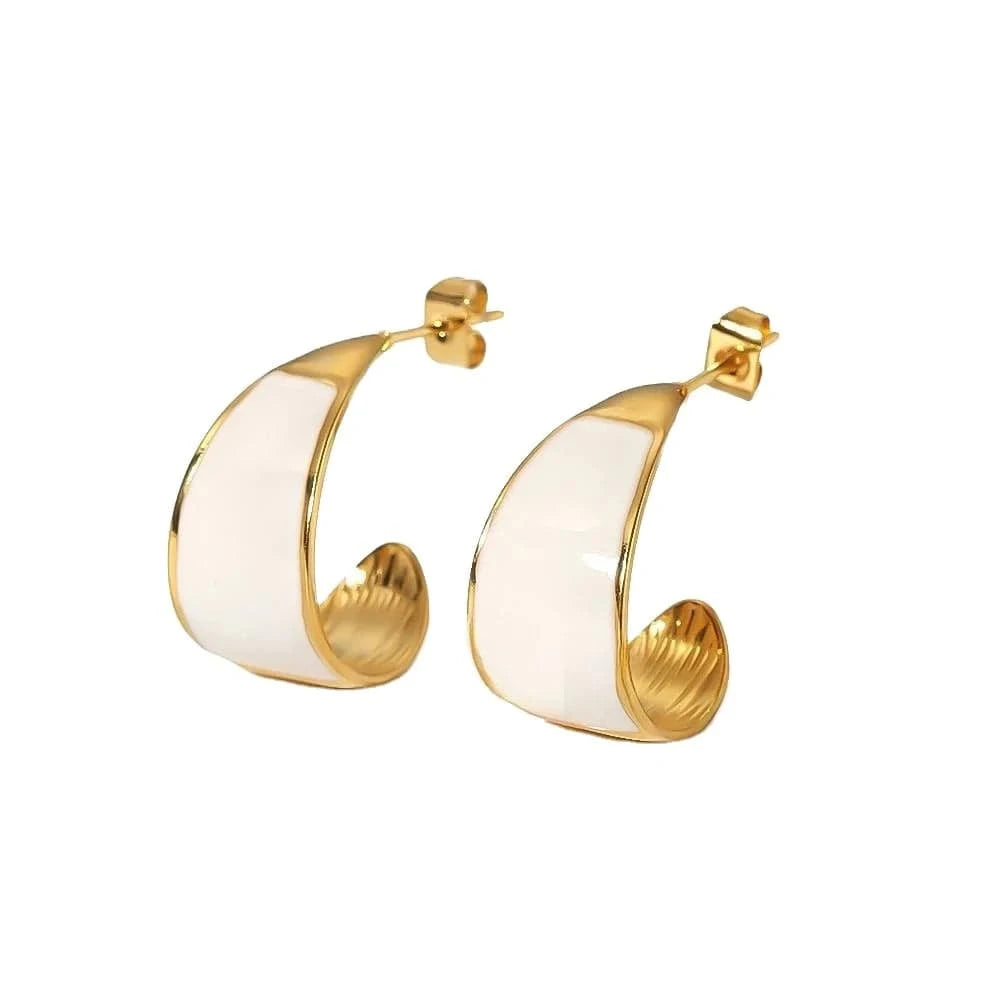 Hot sale18k Gold Plated Stainless Steel Geometric Enamel C Earrings Waterproof Women Drop Oil Stud Earing Jewelry wholesalers