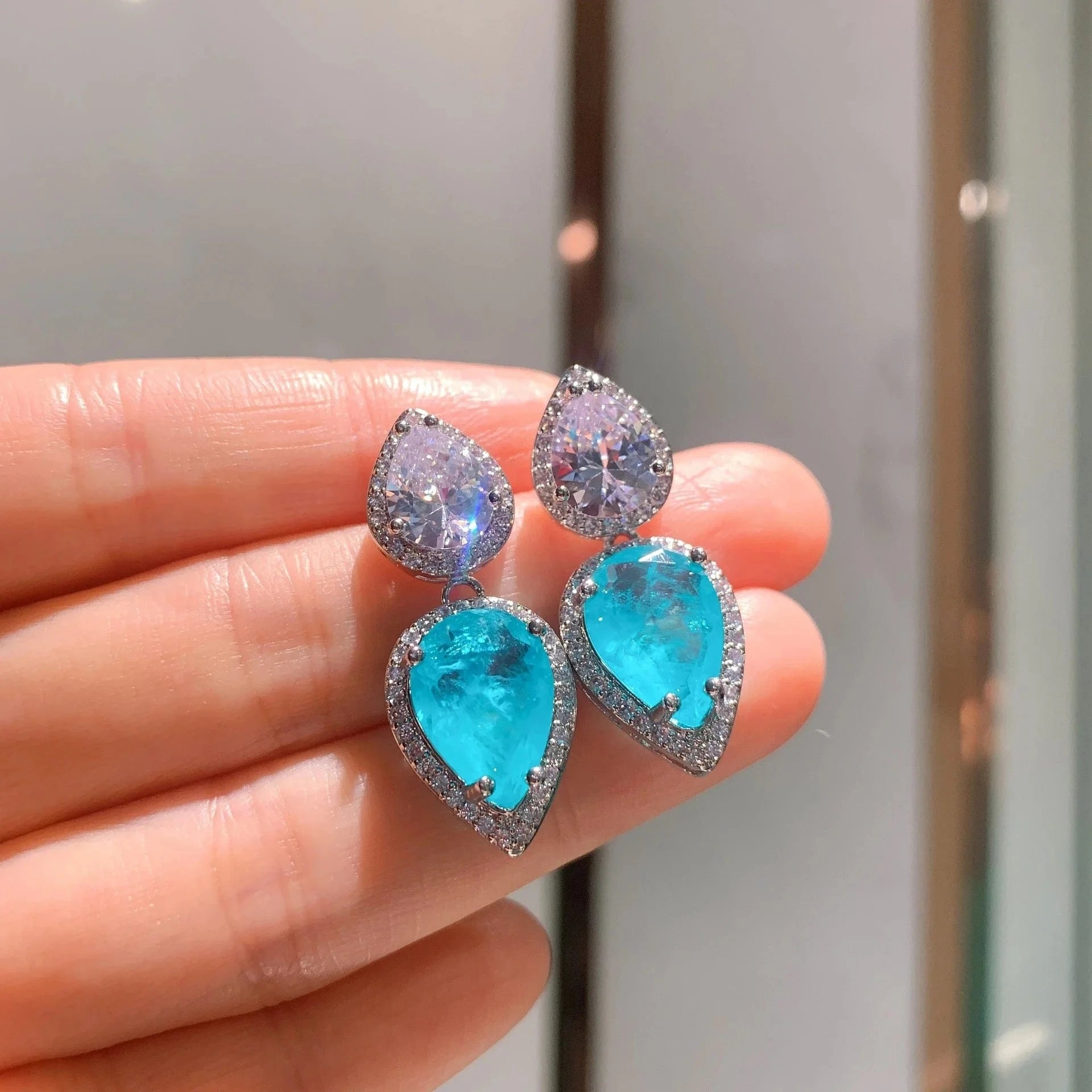 Hot sell luxury blue brazil Fusion stone waterdrop zirconia wedding engagement jewellery set new product 2024