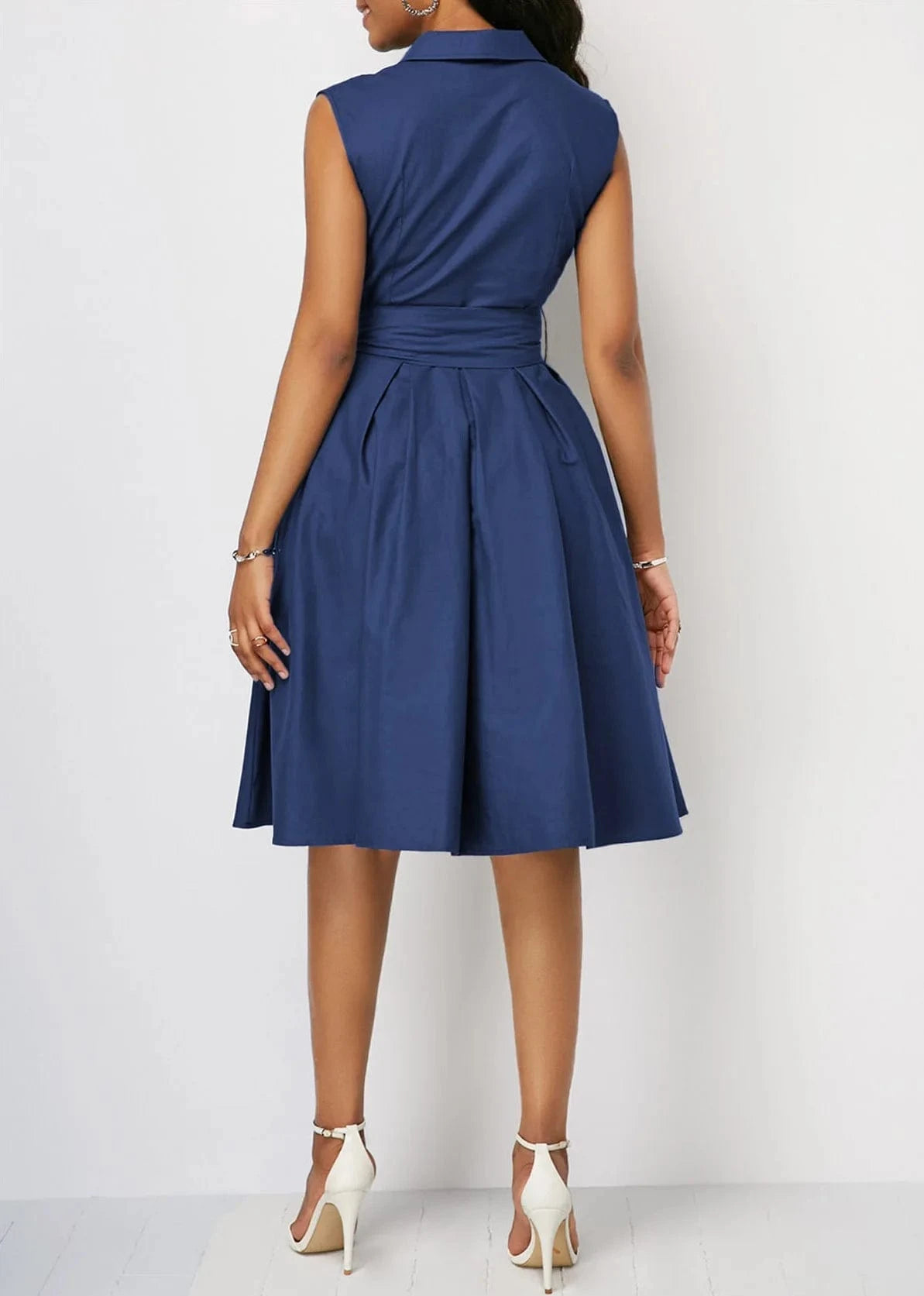 Hot Sell Solid Color summer Elegant Ladies Office dress  professional Women Formal Work Sleeveless Belted A line Career Dresses