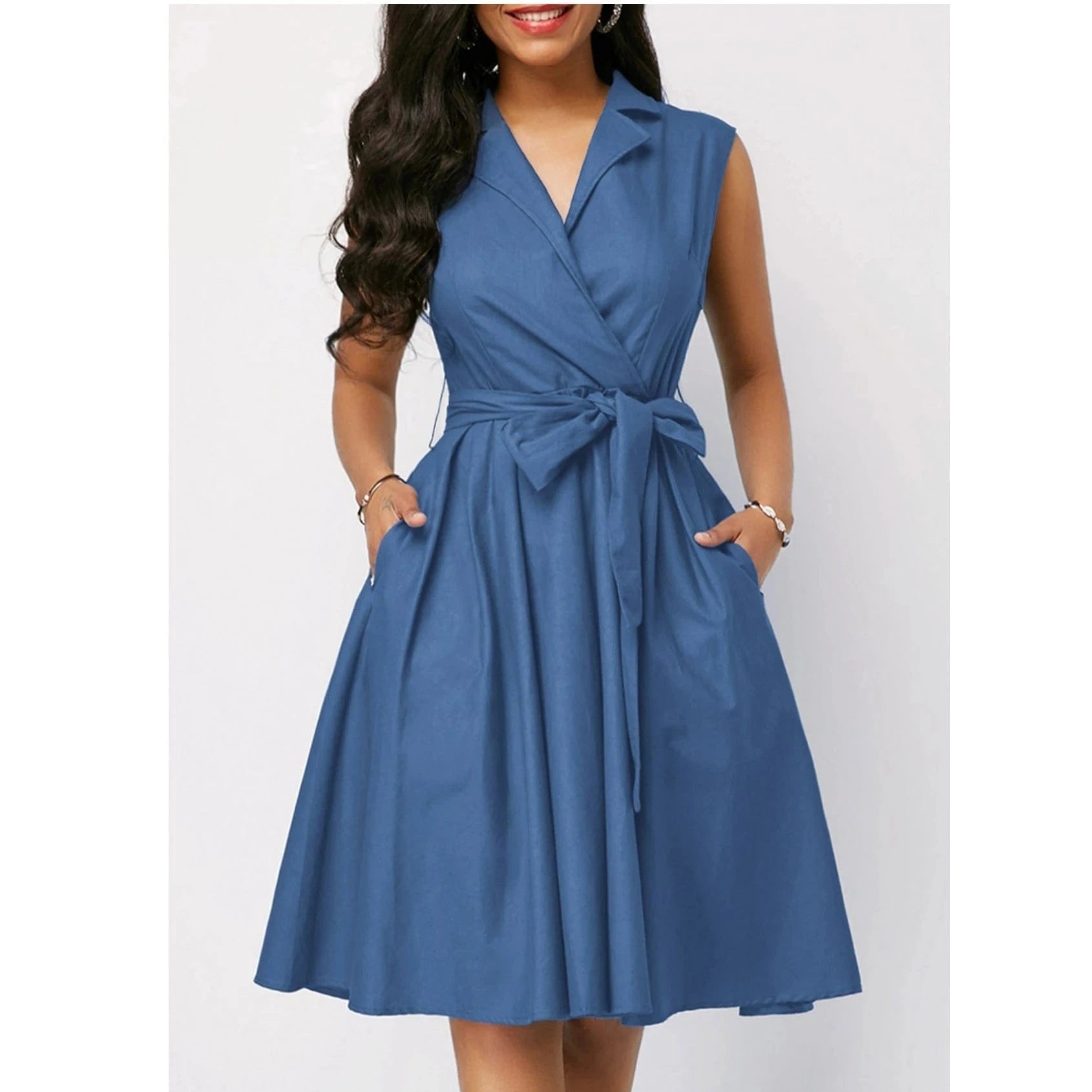 Hot Sell Solid Color summer Elegant Ladies Office dress  professional Women Formal Work Sleeveless Belted A line Career Dresses