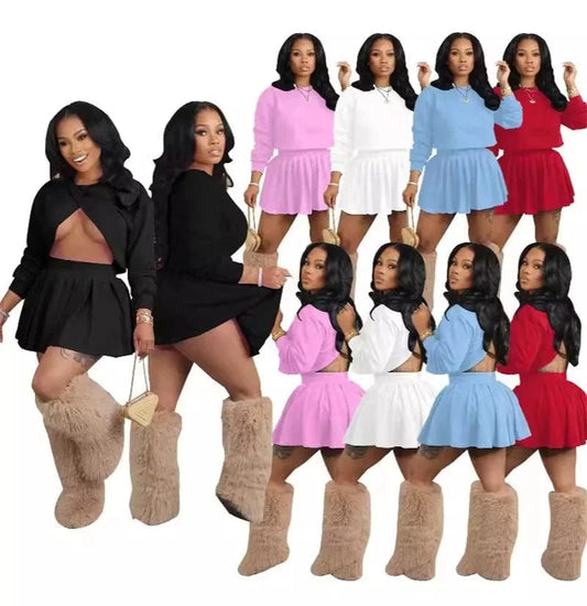 hot selling 2024 fall new arrivals trending products 2025 spring women ladies sexy beauty pink 2 piece sweatshirt and skirt set