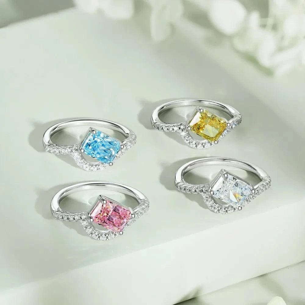 Hot Selling Colorful Fine Jewelry Square 925 Sterling Silver Rings Bridal Diamond Cubic Zirconia Wedding Jewelry Sets For Women