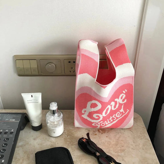 Hot Selling Cute Girly Pink Design Woven Purse Handbags Women's Tote Bags with Custom Printed Logo