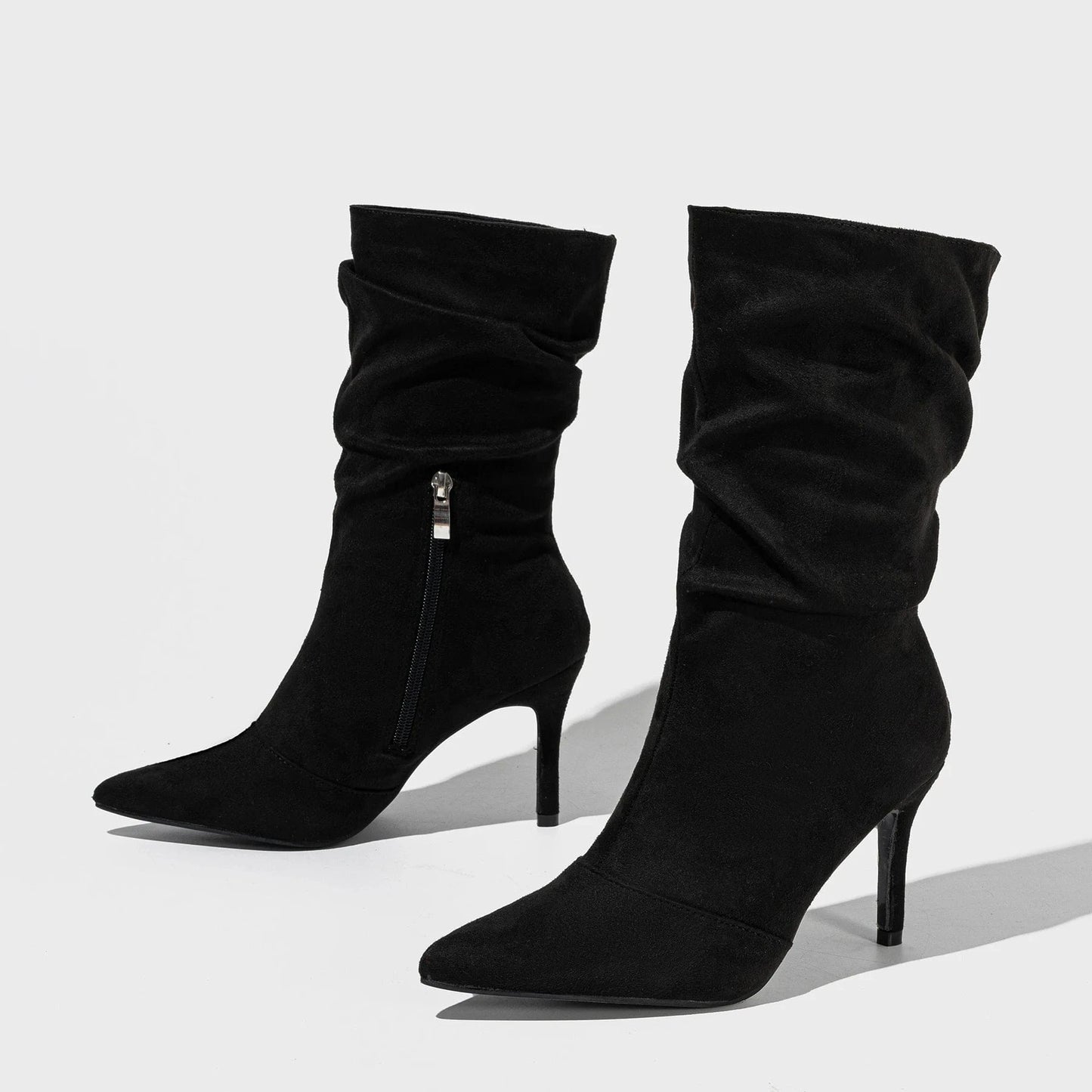 Hot Selling Four Seasons short boots fashionable thin heel pointed outdoor natural wrinkle suede elastic simple women's boots