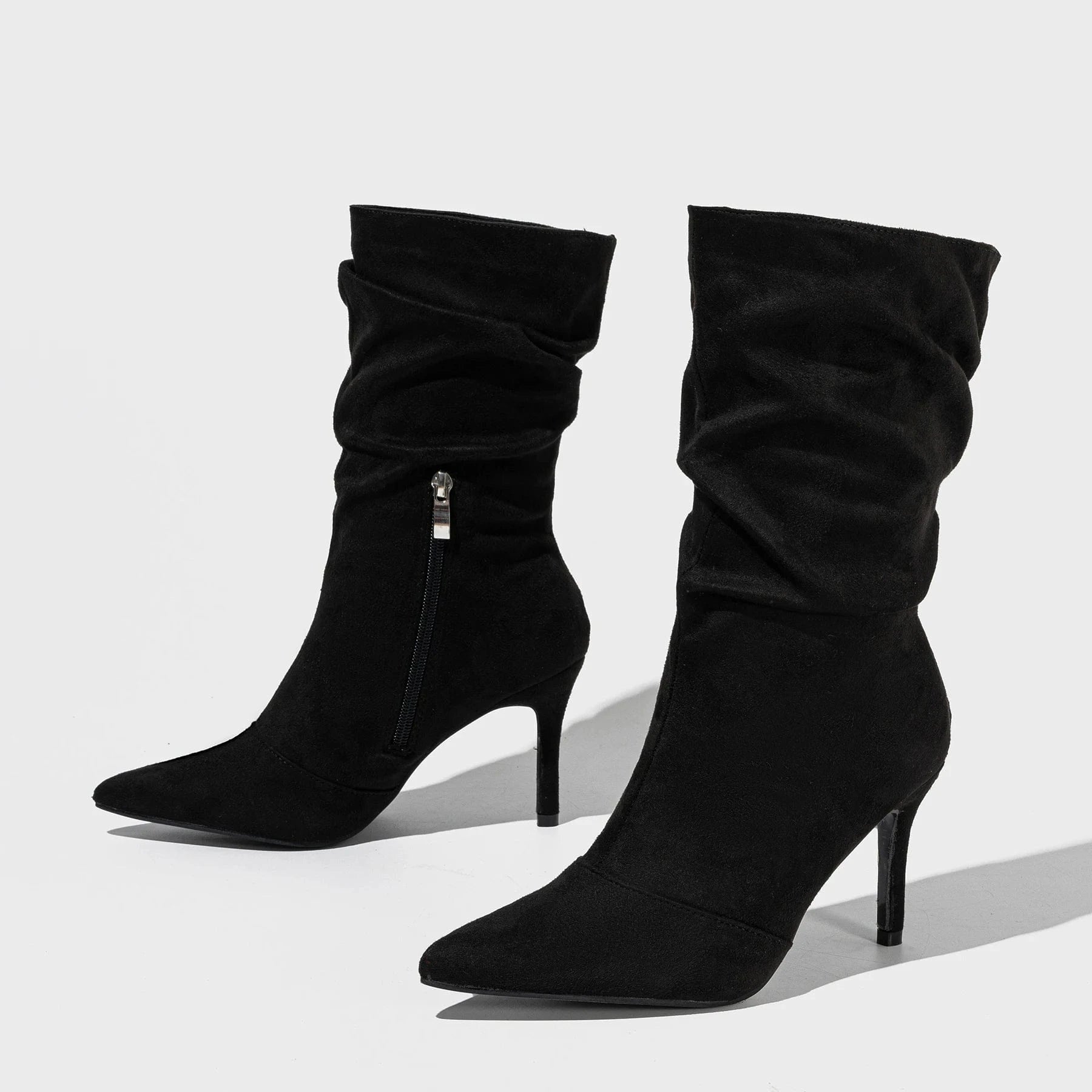 Hot Selling Four Seasons short boots fashionable thin heel pointed outdoor natural wrinkle suede elastic simple women's boots