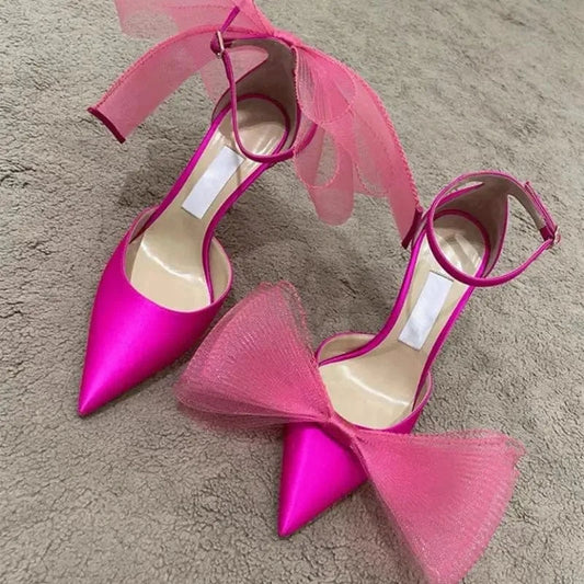 Hot Selling Luxury Pointed Toe Stilettos Comfortable Wedding Bride Bow Heels for Lady