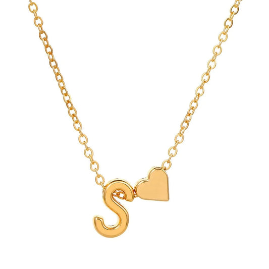 Hot selling new fashion heart-shaped 26 letters a to z simple pendant necklace creative heart-shaped clavicle chain best gift