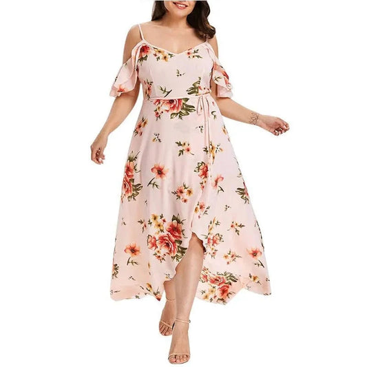 Hot selling Plus Size Dress for Women Casual Elegant 2024 Sundresses Boho Floral Prin Dresses Deep V Neck A-line Beach Dress