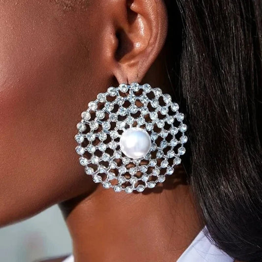 Hot Selling Rhinestone Stud Earrings Personality Multi-layer Crystal Hoop Earrings Imitation Pearl Accessories Jewelry