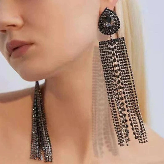 Hot Selling Simple Tassel Earrings Statement Wholesale Trendy Rhinestone Fashion Shiny Ear Accessories Jewelry for Woman