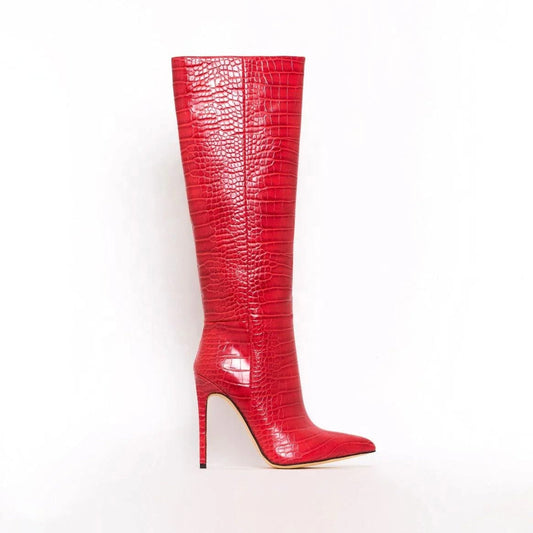 Hot Selling Stiletto Heel Crocodile Printing Pattern PU Women high High Knee Women Boots