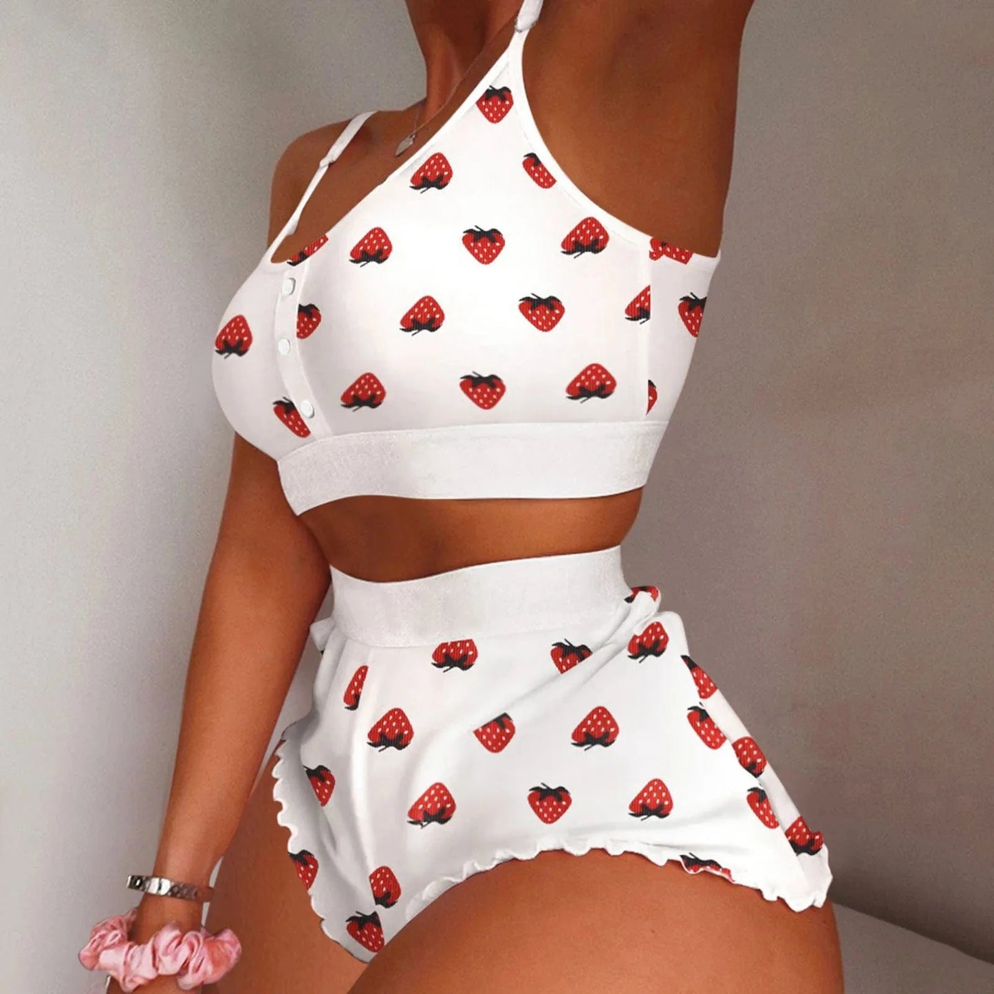 Hot Stripe Print Pajamas Women Sleeveless Cami Short Lingerie Sleepwear Set Fashion Sexy Home Ladies Underwear Pajamas Set