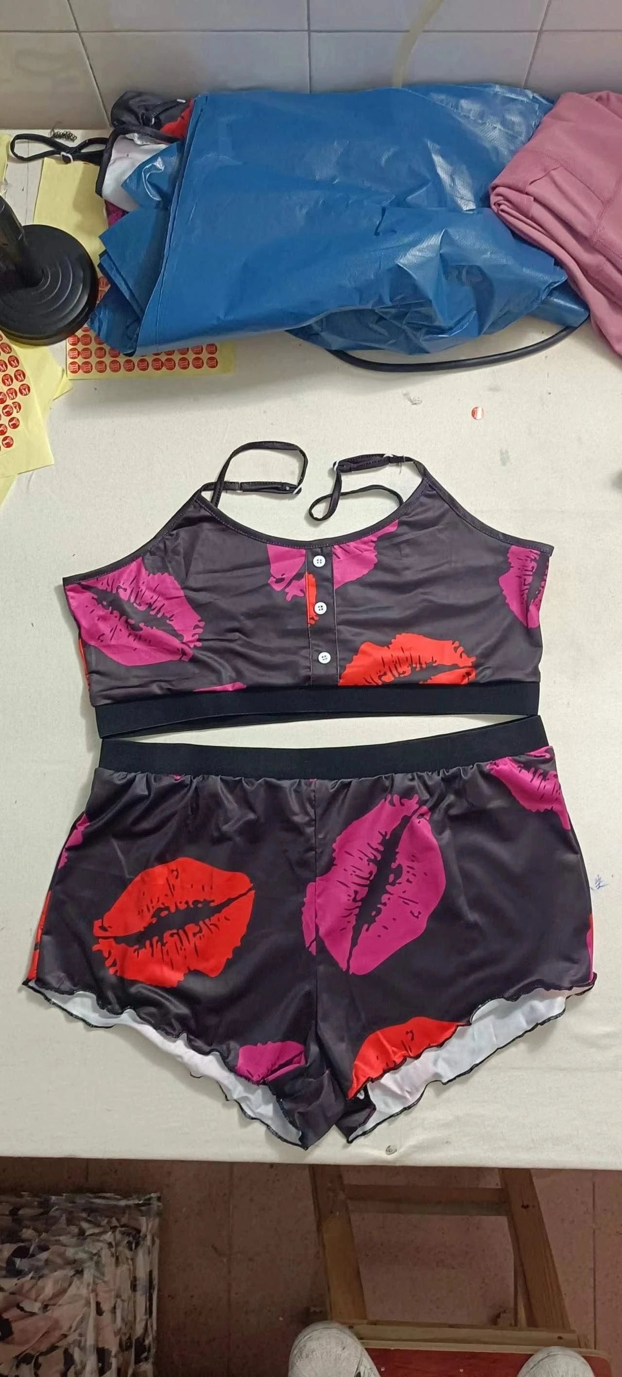 Hot Stripe Print Pajamas Women Sleeveless Cami Short Lingerie Sleepwear Set Fashion Sexy Home Ladies Underwear Pajamas Set