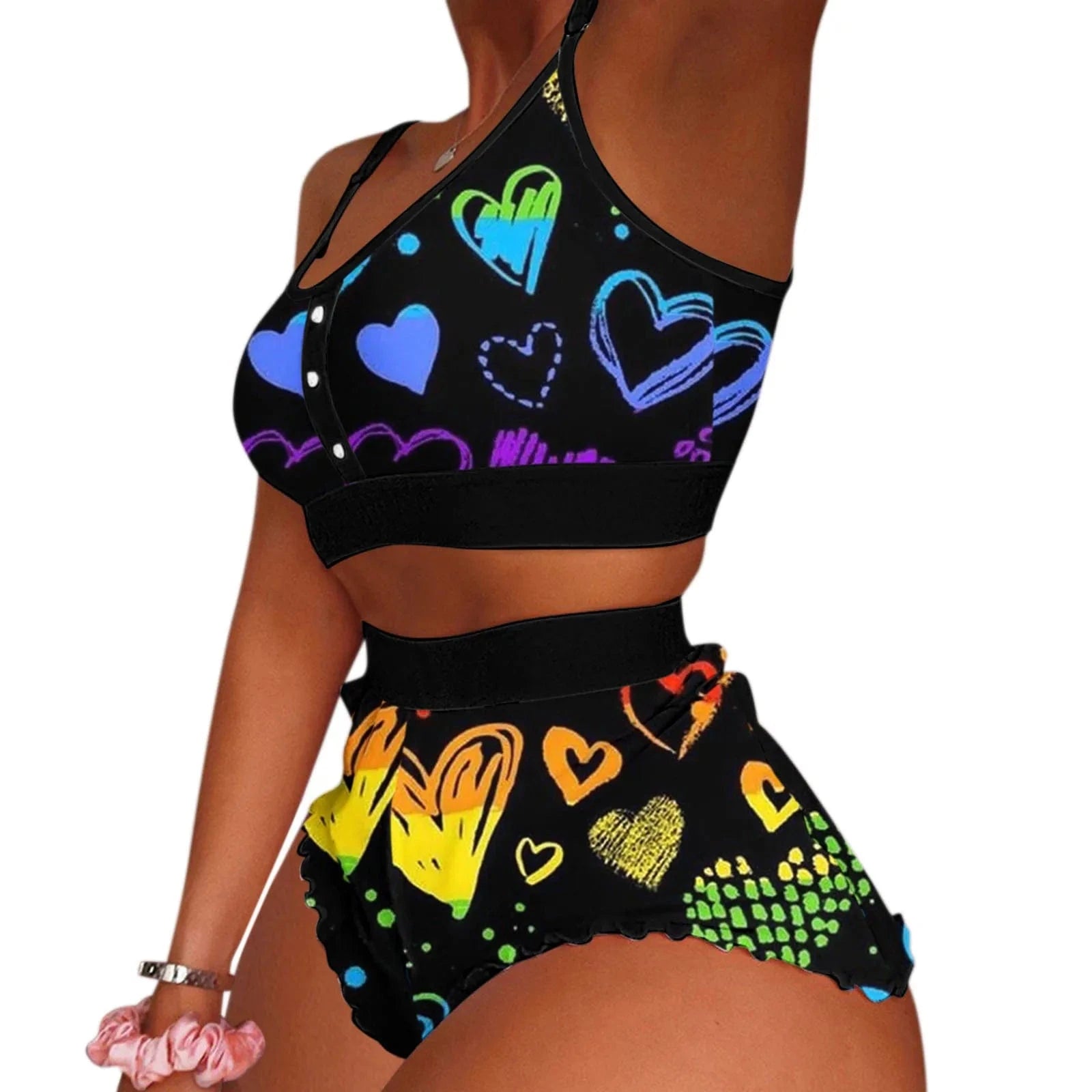 Hot Stripe Print Pajamas Women Sleeveless Cami Short Lingerie Sleepwear Set Fashion Sexy Home Ladies Underwear Pajamas Set