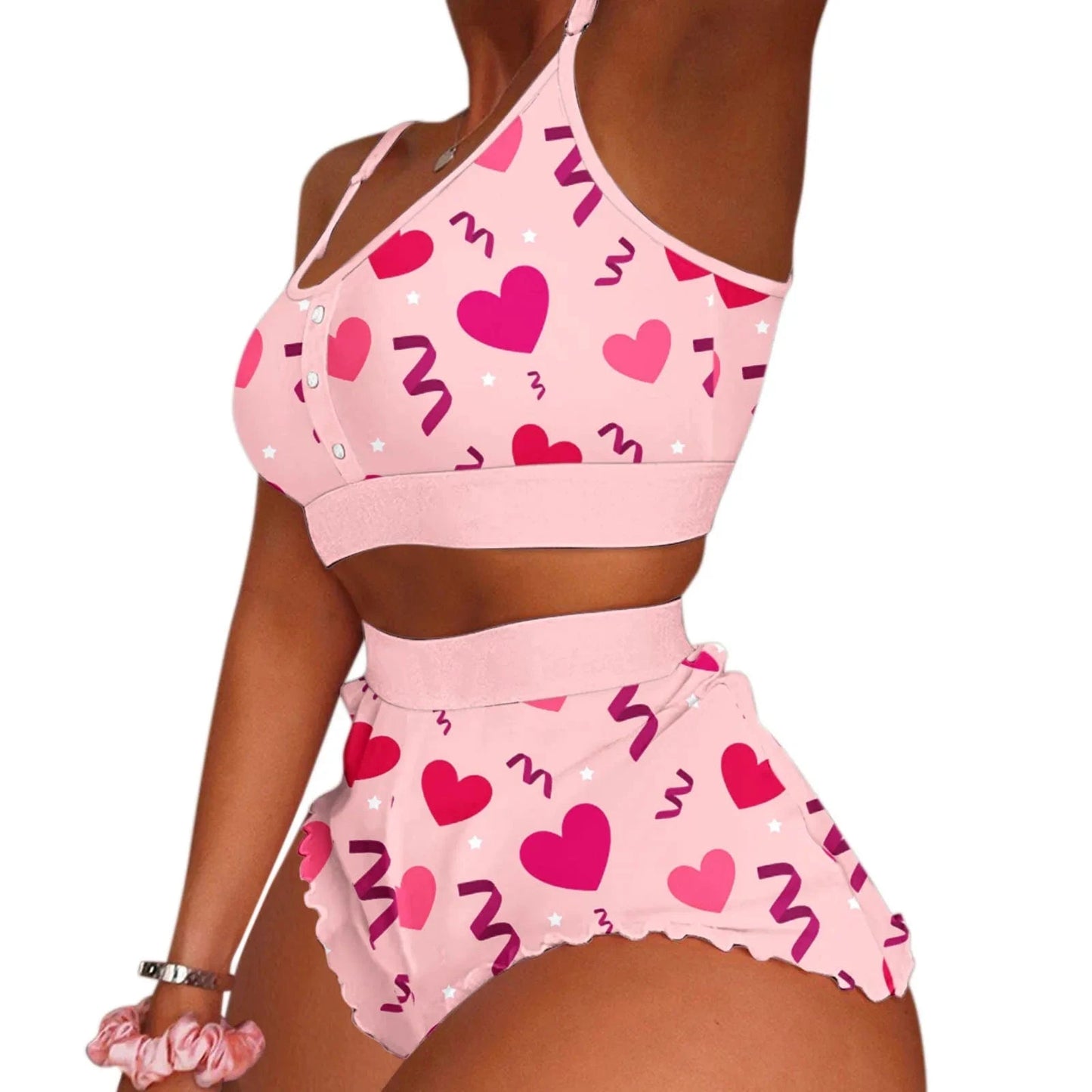 Hot Stripe Print Pajamas Women Sleeveless Cami Short Lingerie Sleepwear Set Fashion Sexy Home Ladies Underwear Pajamas Set