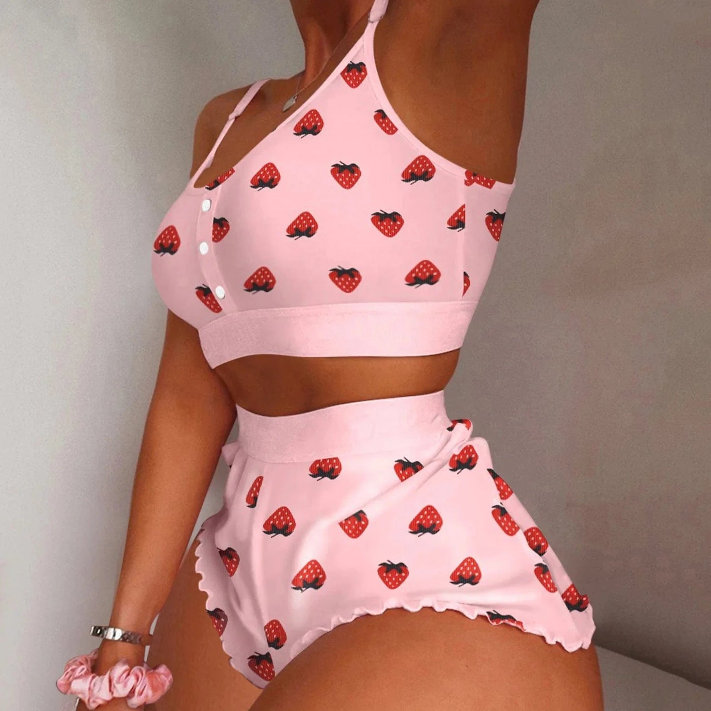 Hot Stripe Print Pajamas Women Sleeveless Cami Short Lingerie Sleepwear Set Fashion Sexy Home Ladies Underwear Pajamas Set