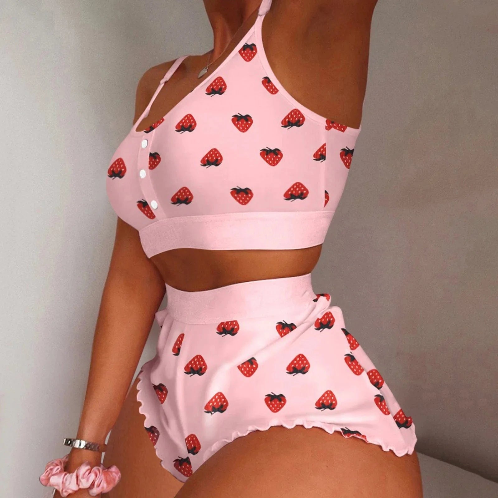Hot Stripe Print Pajamas Women Sleeveless Cami Short Lingerie Sleepwear Set Fashion Sexy Home Ladies Underwear Pajamas Set