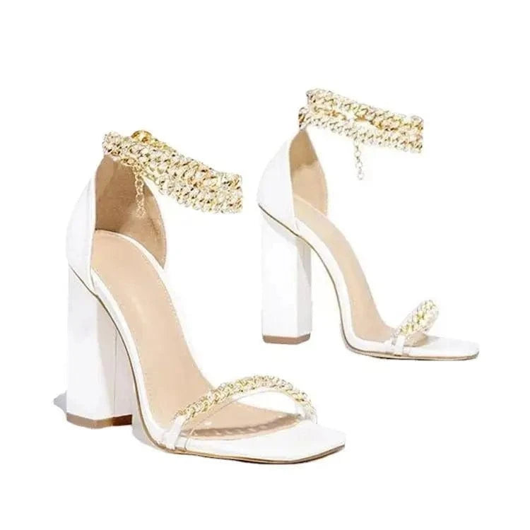 Hot Wholesale Shoes Women Sandals Sexy High Heels Ladies Party girls Metal Decoration Design Square Toe Thin Hells Ladies Pumps