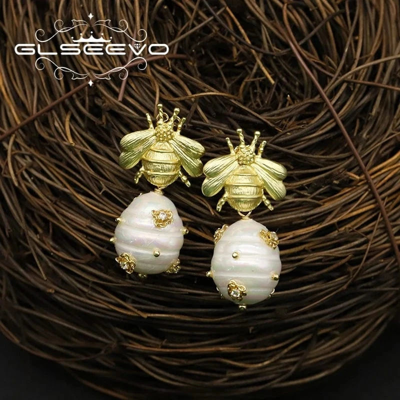 Hotsale Cheap Instagram Bee Earrings 18k Gold Plated Pearl Drop Earrings For Women Lovely Fine Jewelry Wholesale