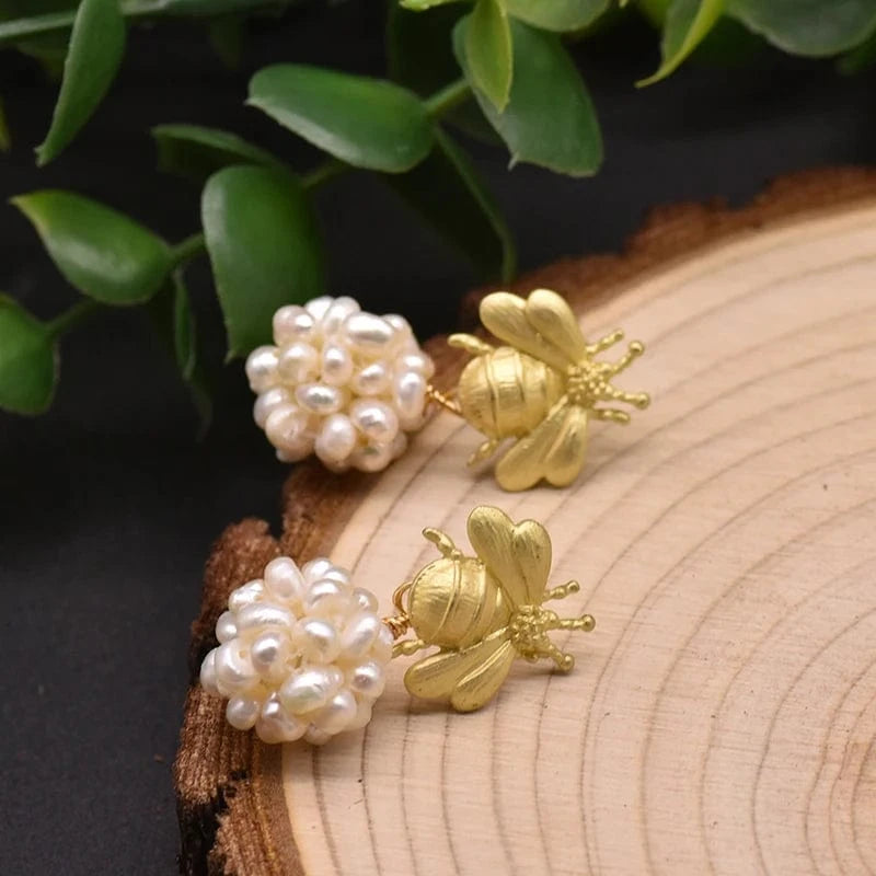 Hotsale Cheap Instagram Bee Earrings 18k Gold Plated Pearl Drop Earrings For Women Lovely Fine Jewelry Wholesale