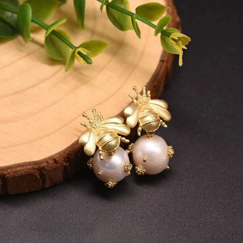 Hotsale Cheap Instagram Bee Earrings 18k Gold Plated Pearl Drop Earrings For Women Lovely Fine Jewelry Wholesale