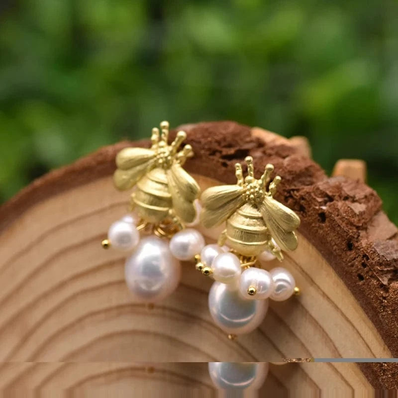 Hotsale Cheap Instagram Bee Earrings 18k Gold Plated Pearl Drop Earrings For Women Lovely Fine Jewelry Wholesale