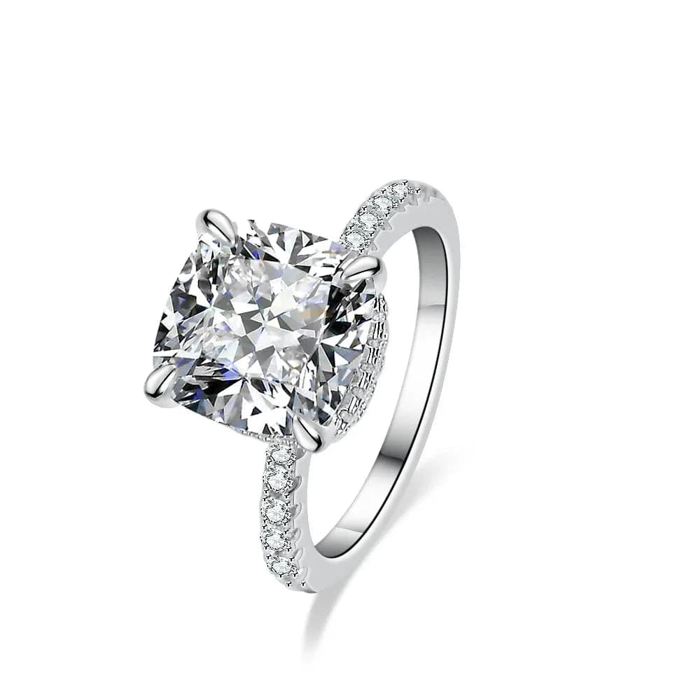 Hoyon 4ct Cushion Cut Ring Rhoudium Plated Cluster Setting Ring 925 Sterling Silver VVS Moissanite Ring Diamond Jewelry