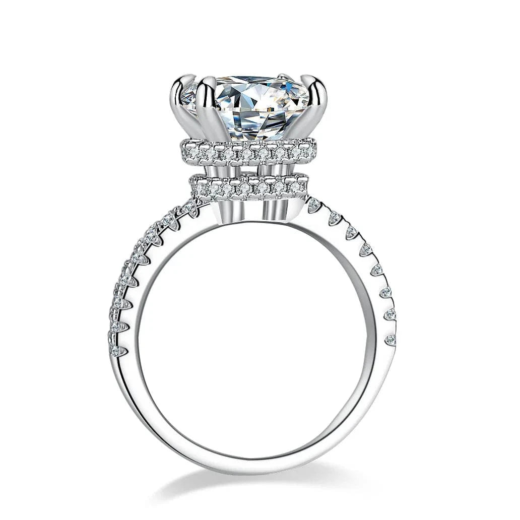 Hoyon 4ct Cushion Cut Ring Rhoudium Plated Cluster Setting Ring 925 Sterling Silver VVS Moissanite Ring Diamond Jewelry