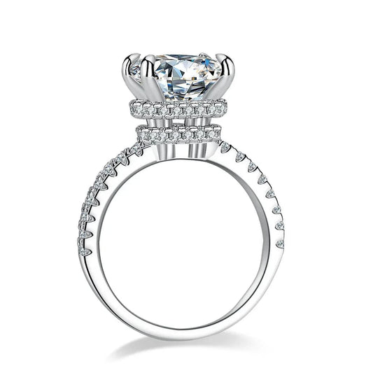 Hoyon 4ct Cushion Cut Ring Rhoudium Plated Cluster Setting Ring 925 Sterling Silver VVS Moissanite Ring Diamond Jewelry