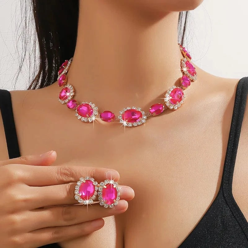 Hoyon Colorful Multi-style Bridal rhinestone Jewelry Set Necklace Earrings Set Wedding crystal Jewelry for woman