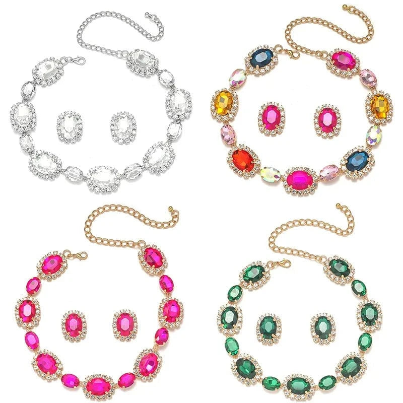 Hoyon Colorful Multi-style Bridal rhinestone Jewelry Set Necklace Earrings Set Wedding crystal Jewelry for woman