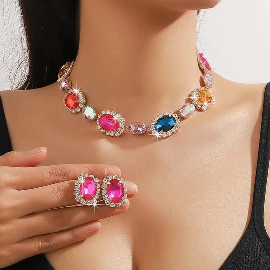 Hoyon Colorful Multi-style Bridal rhinestone Jewelry Set Necklace Earrings Set Wedding crystal Jewelry for woman