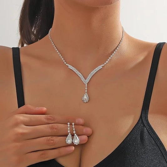Hoyon colorful Rhinestone Necklace Earrings Wedding Jewelry Set For Bride Bridesmaid  Evening Party Accessories