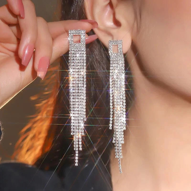 Hoyon Fashion gold silver rhinestone crystal earrings statement jewelry as gift tassel earrings women personalized