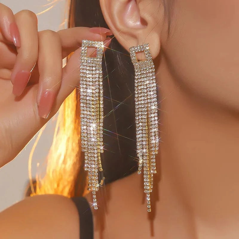 Hoyon Fashion gold silver rhinestone crystal earrings statement jewelry as gift tassel earrings women personalized