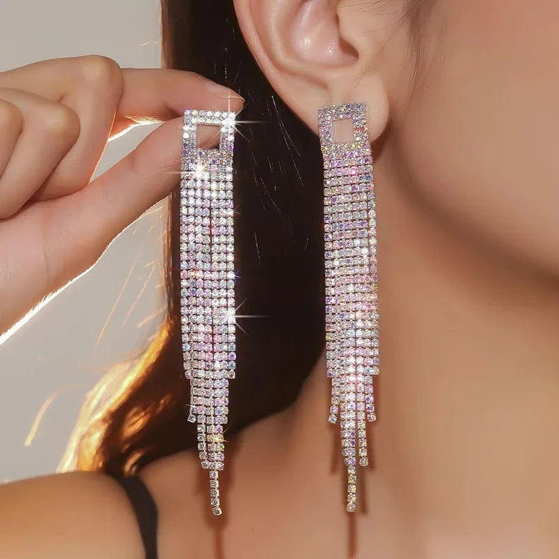 Hoyon Fashion gold silver rhinestone crystal earrings statement jewelry as gift tassel earrings women personalized