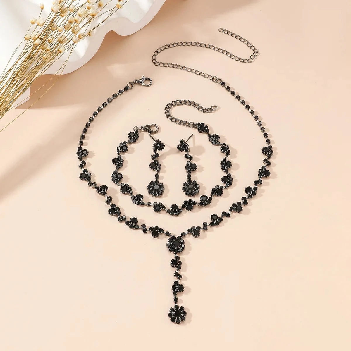 Hoyon Fashion Luxury Jewelry Set Wedding Bridal Adjustable Full Rhinestone Necklaces Bracelet Earrings High Quality