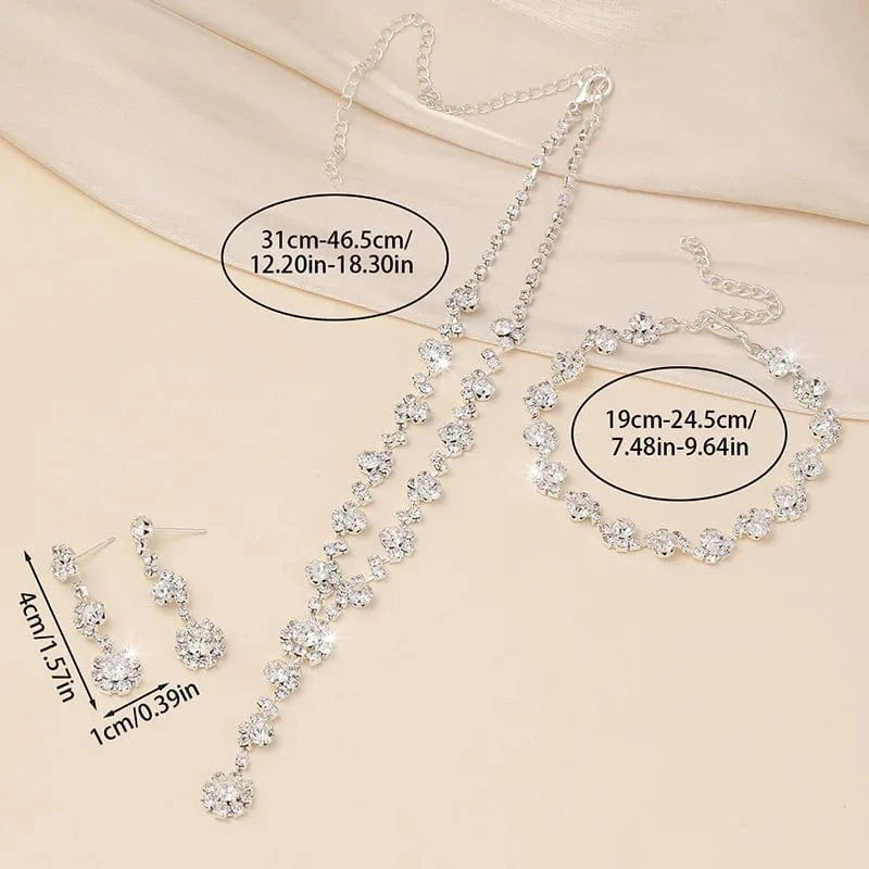 Hoyon Fashion Luxury Jewelry Set Wedding Bridal Adjustable Full Rhinestone Necklaces Bracelet Earrings High Quality