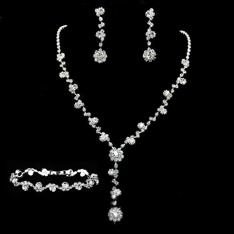 Hoyon Fashion Luxury Jewelry Set Wedding Bridal Adjustable Full Rhinestone Necklaces Bracelet Earrings High Quality
