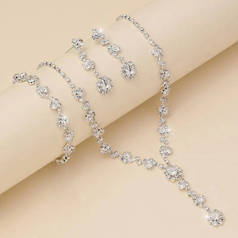Hoyon Fashion Luxury Jewelry Set Wedding Bridal Adjustable Full Rhinestone Necklaces Bracelet Earrings High Quality