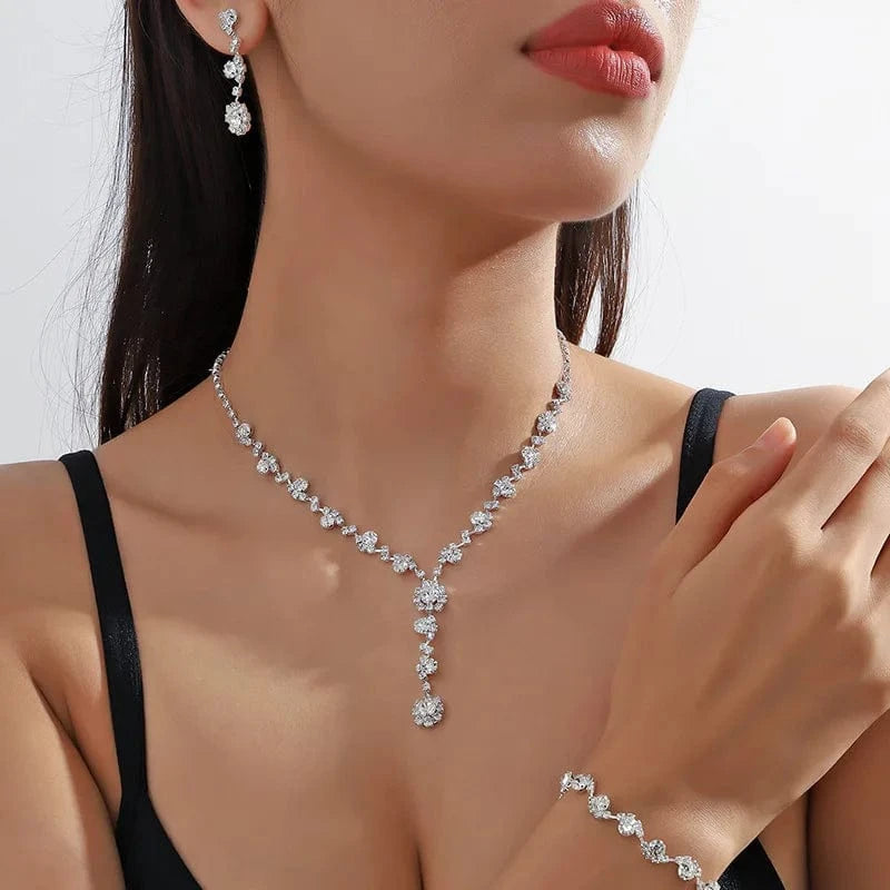 Hoyon Fashion Luxury Jewelry Set Wedding Bridal Adjustable Full Rhinestone Necklaces Bracelet Earrings High Quality